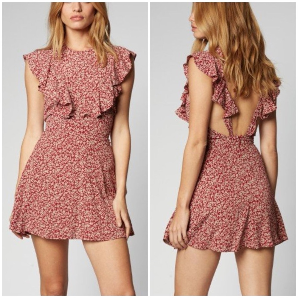 NWT Flynn Skye Remi Mini Dandelion Dreams Red Floral Rayon Sun Dress Sz L